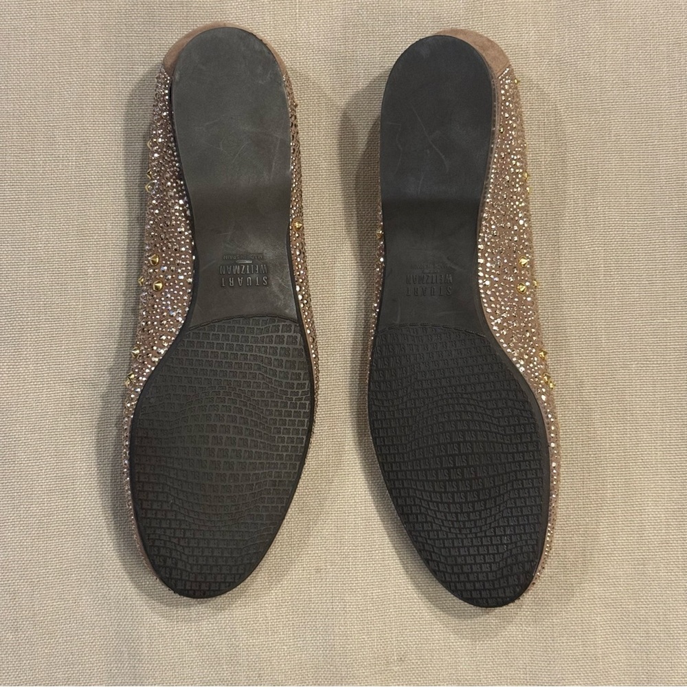 STUART WEITZMAN Crystal Embellished Suede Ballet Flats - Taupe - Size 9 - Picture 5 of 11